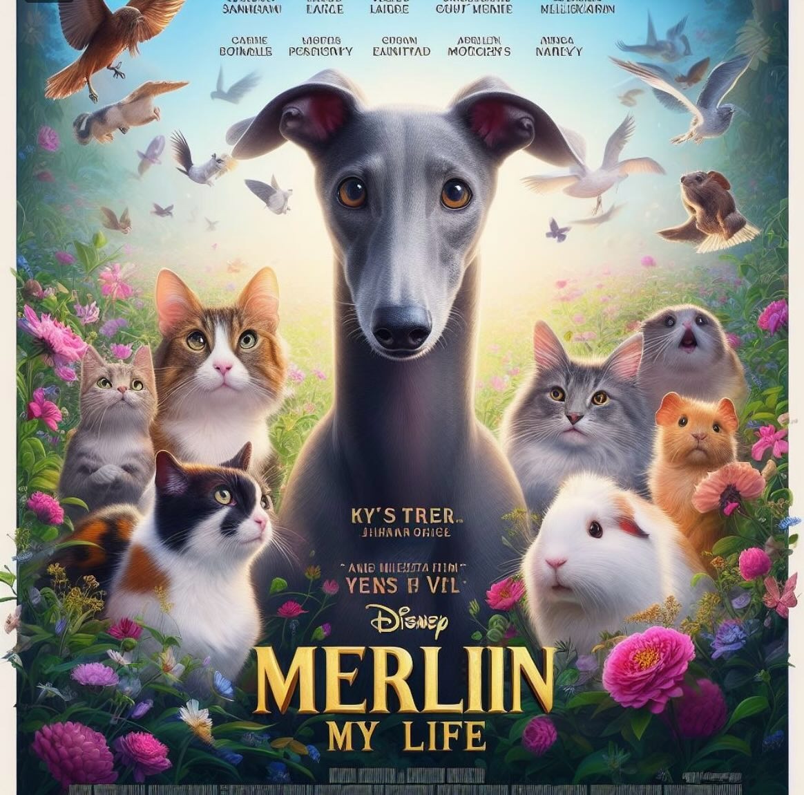 A poster for a movie called "Merlin My Life" generated by Bing AI. It looks like a Disney movie poster.
